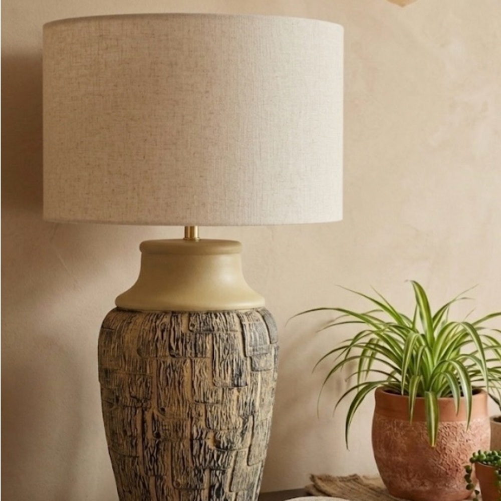 Large Vintage MCM Brutalist  Ceramic Textured Pottery Table Lamp 1960-70s